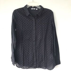 Uniqlo Button Down Eyelet Black Shirt cotton
